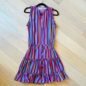 Buddy Love Sage Twizzler Mutlicolor Striped Ruffle Bottom Dress Women's Small